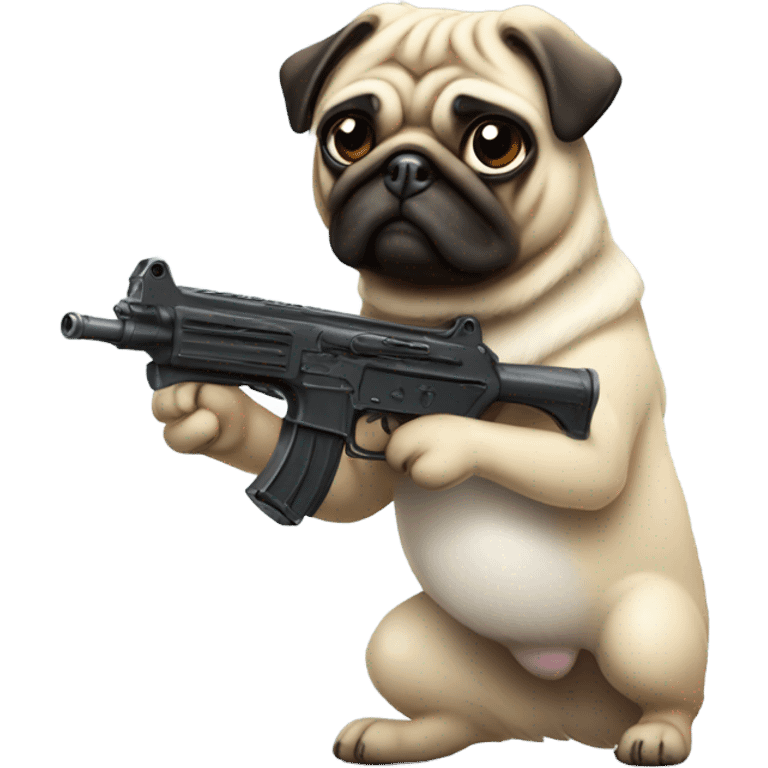 Pug shooting machine gun emoji