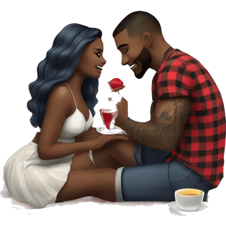 Romantic picnic date for beautiful tattooed couple emoji