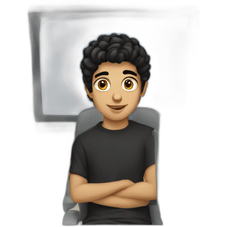 young arab man with black hair on a computer emoji