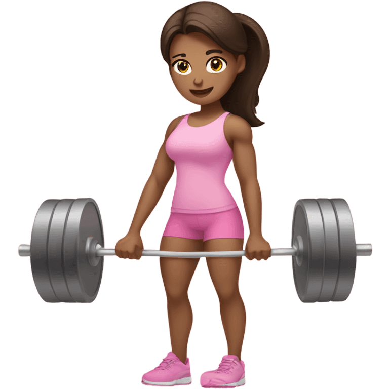 Brunette lifting weights in light pink emoji