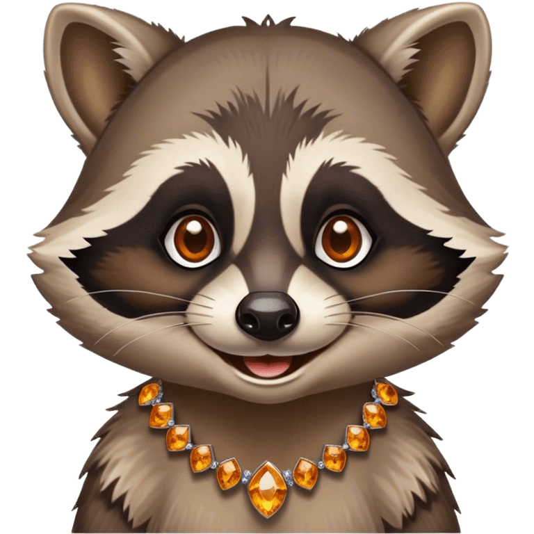 Steampunk style illustration depicting a happy raccoon with tanned skin, adorned with amber and diamonds emoji