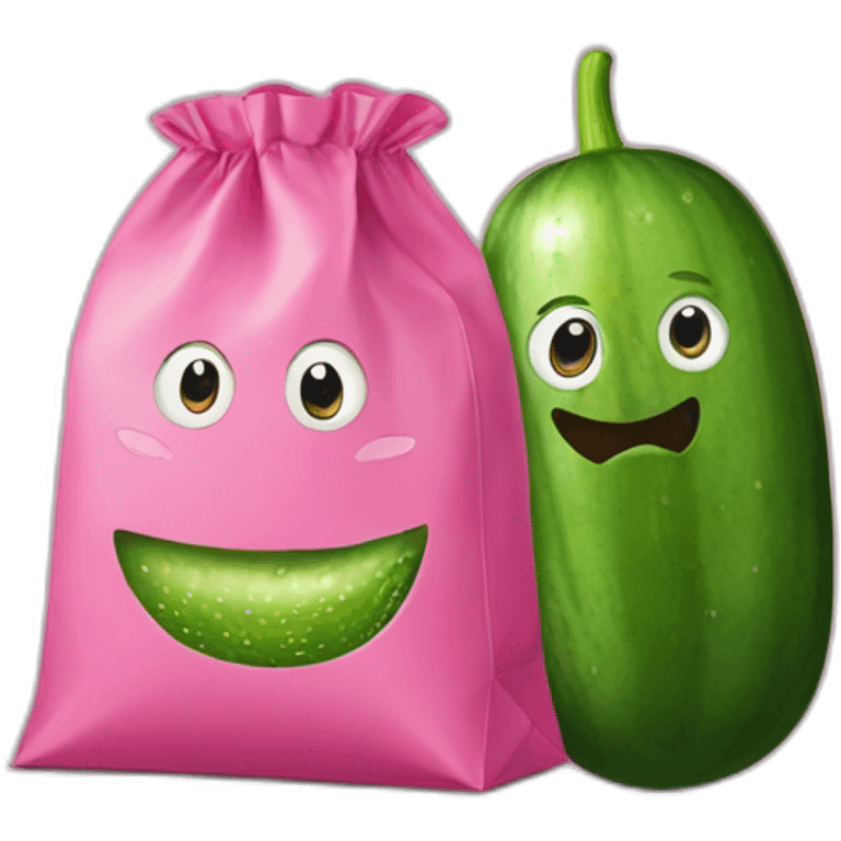 Cucumber between two pink bags emoji