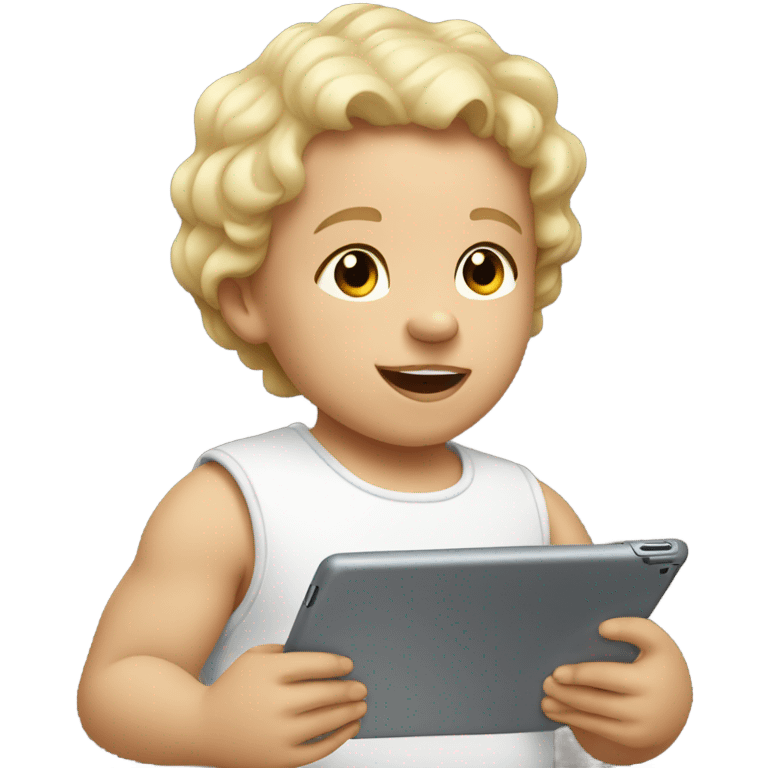 White toddler playing with an iPad  emoji