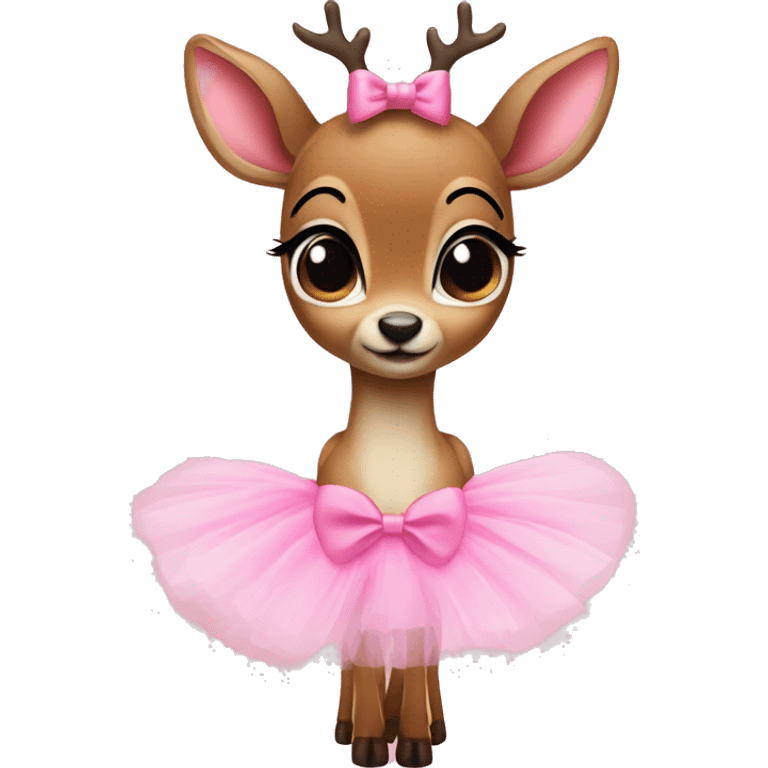 a bug eyes baby deer wearing a pink tutu with a bow emoji