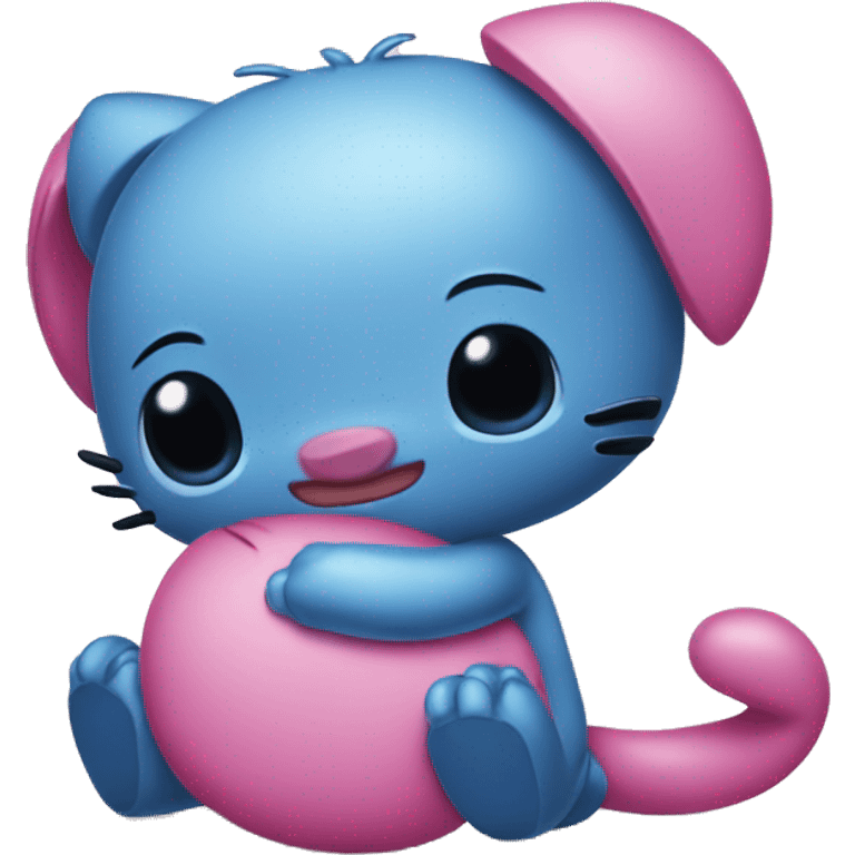 Hello kitty hugging stitch emoji