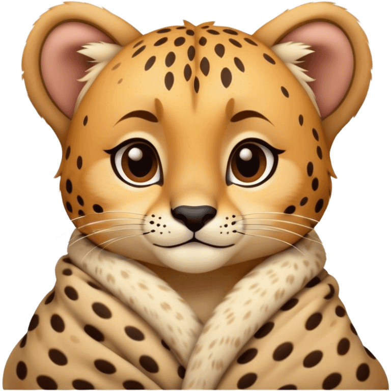 Cute, Disney-style cheetah cozy in blanket  emoji