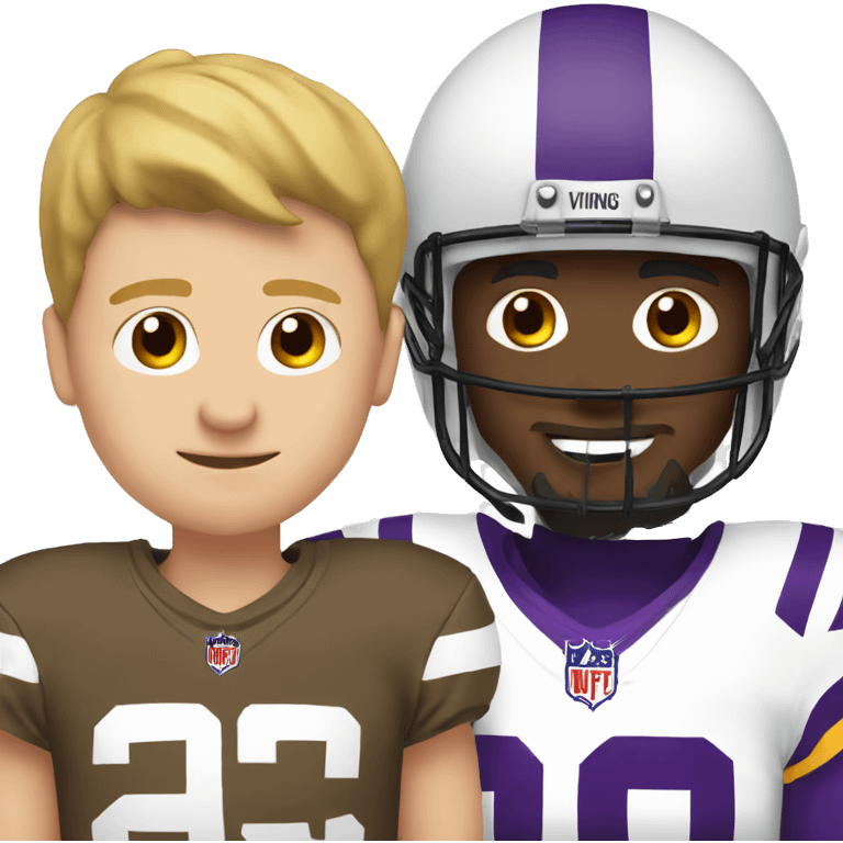 white dad and white son with minnesota viking helmets emoji