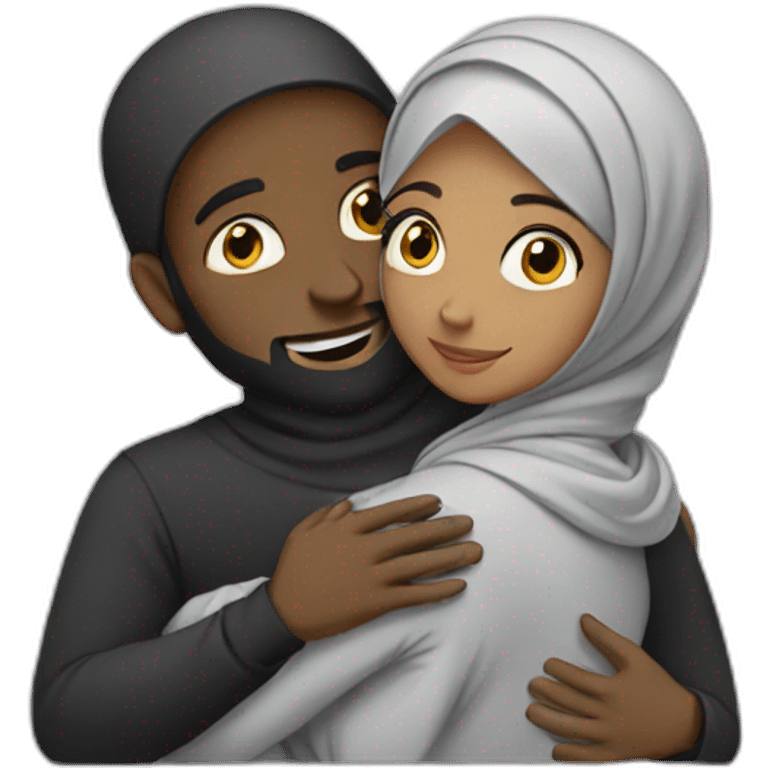 Hijab women and man hug black emoji