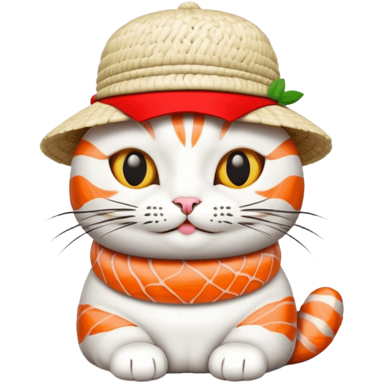 cat wearing a hat made out of sushi emoji