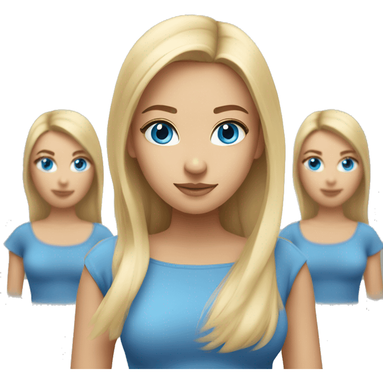 girl with blue eyes with blond straight shoulder-length hair, emoji should show shoulders and not show breasts emoji