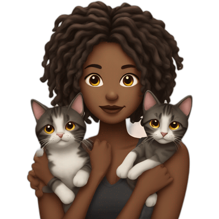 black girl with locs with 5 cats emoji