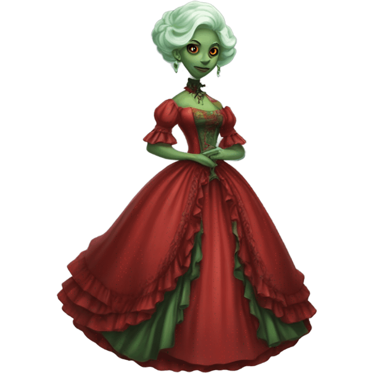 "galora green blonde alien woman" in red Victorian dress elegant, full body emoji