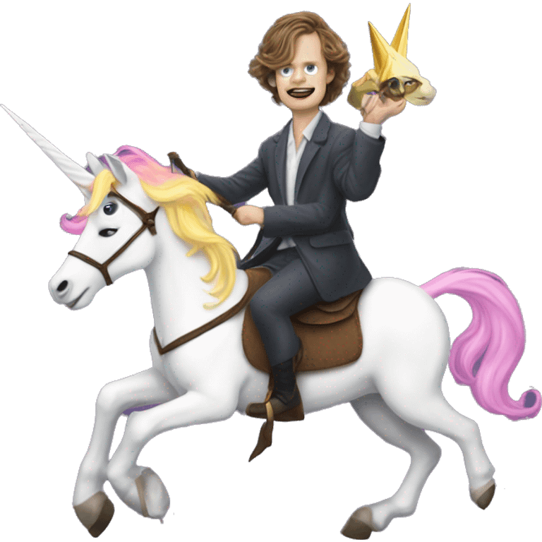 Matthew grey gubler riding a unicorn emoji