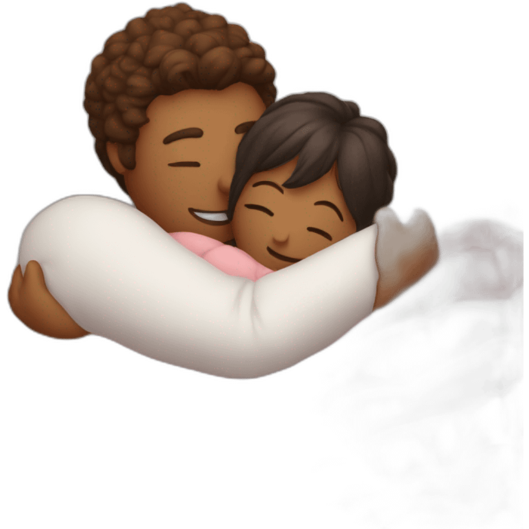 lovers cuddle and hugging in ball of comforter emoji