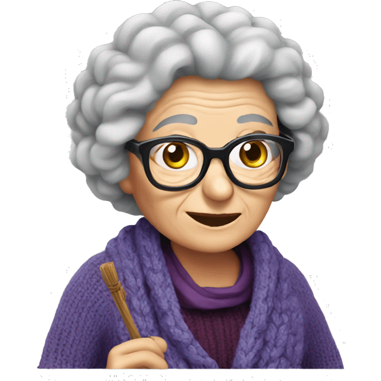 smart granny witch with glasses knitting emoji