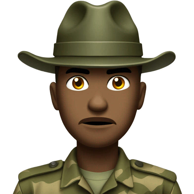 drill sergeant character wearing a classic sergeant hat and a camouflage army shirt. The character should have an angry intense expression. full torso emoji