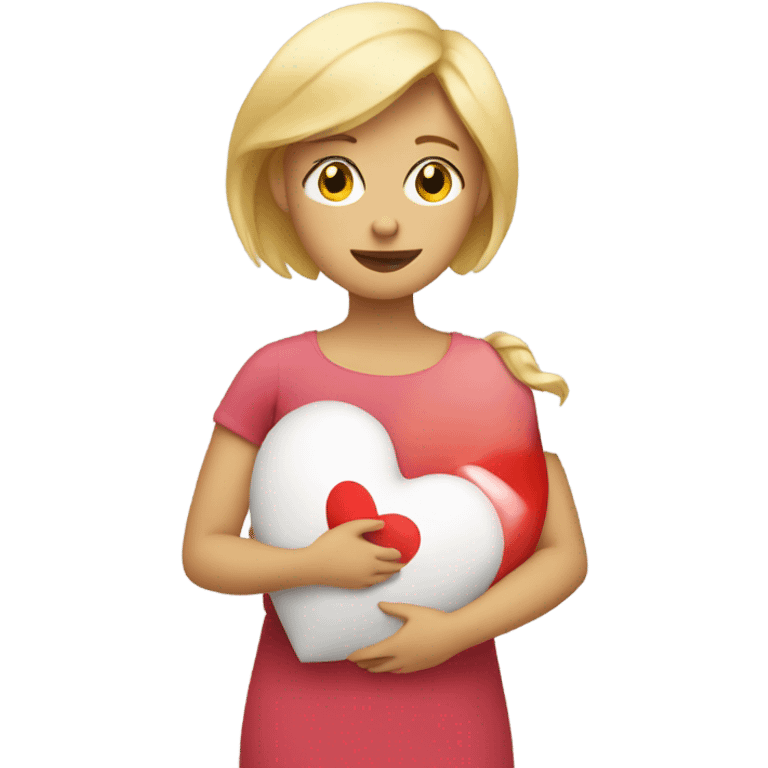 Blonde Mother holds her  big heart in her arm emoji