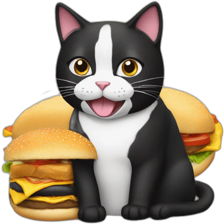 Tuxedo cat eat burger emoji