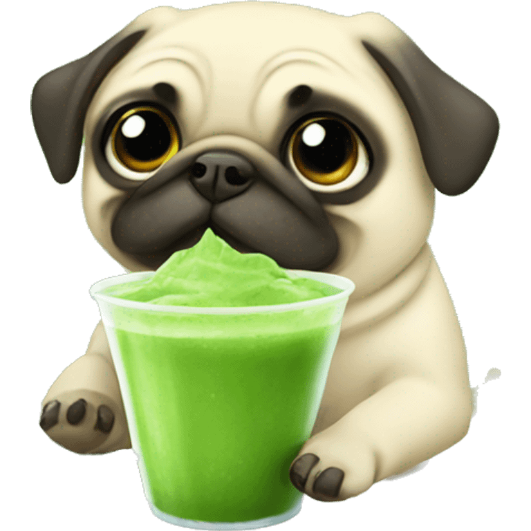 A pug drinking iced matcha  emoji