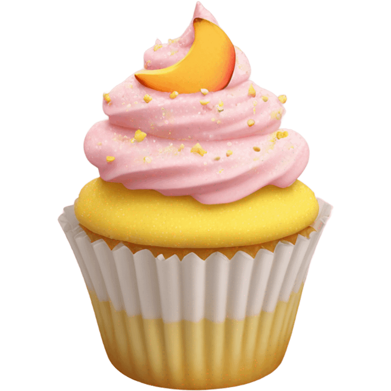 realistic cupcake with light pink frosting and light yellow cupcake wrapper and peach sprinkles and yellow sugar sprinkles… no fruit on top of cupcake emoji