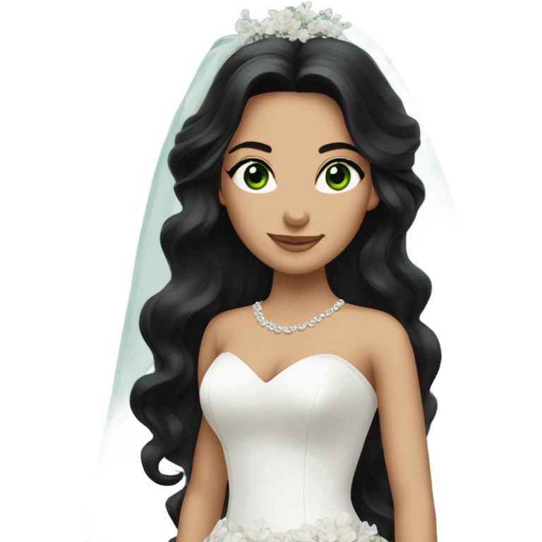 Beautiful bride with long black hair green eyes  emoji