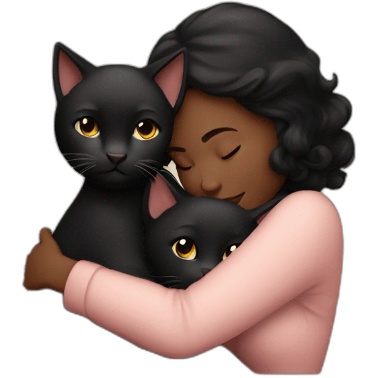 woman cuddles black cat emoji