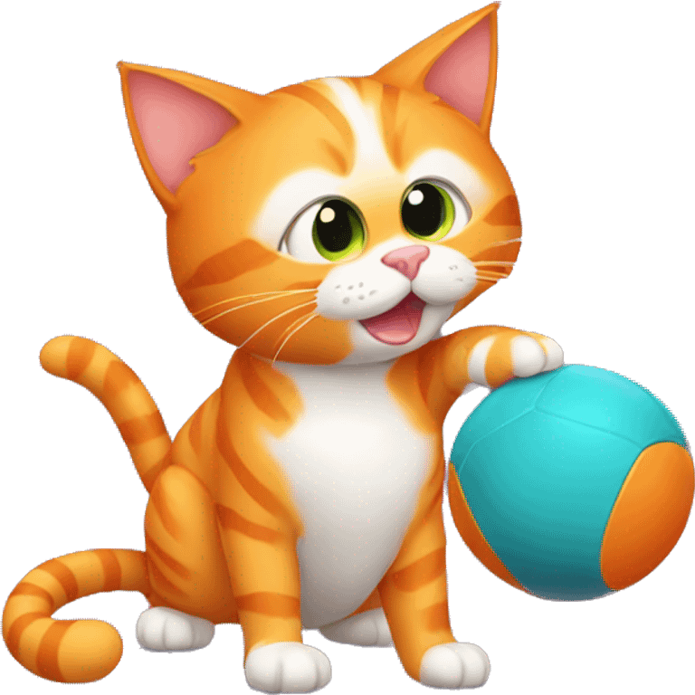 Orange cat holding a ball in his mouth emoji