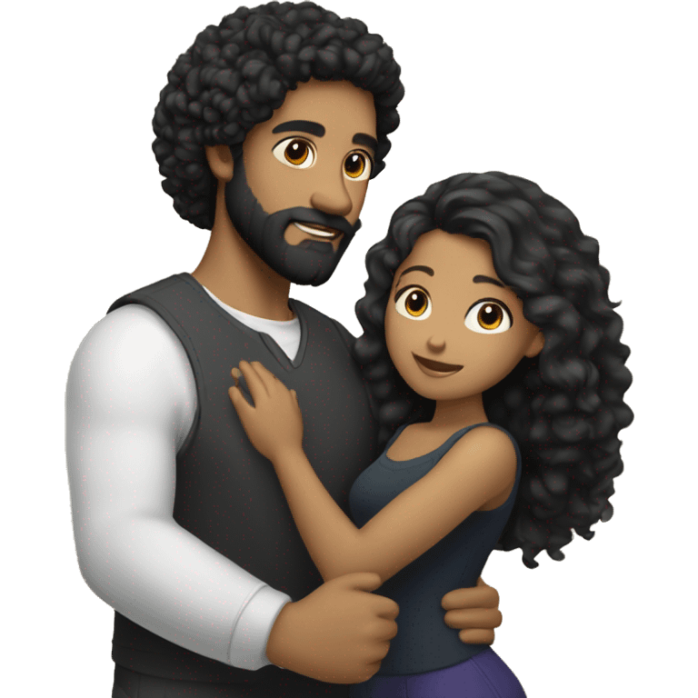 Light skin;Black long hair girl hugging with a man with black beard and curly hair emoji