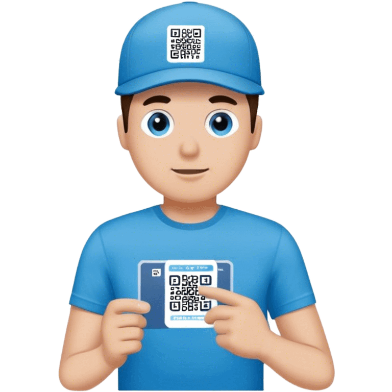 Man with pacific blue t-shirt that read a QRCODE in a ticket emoji