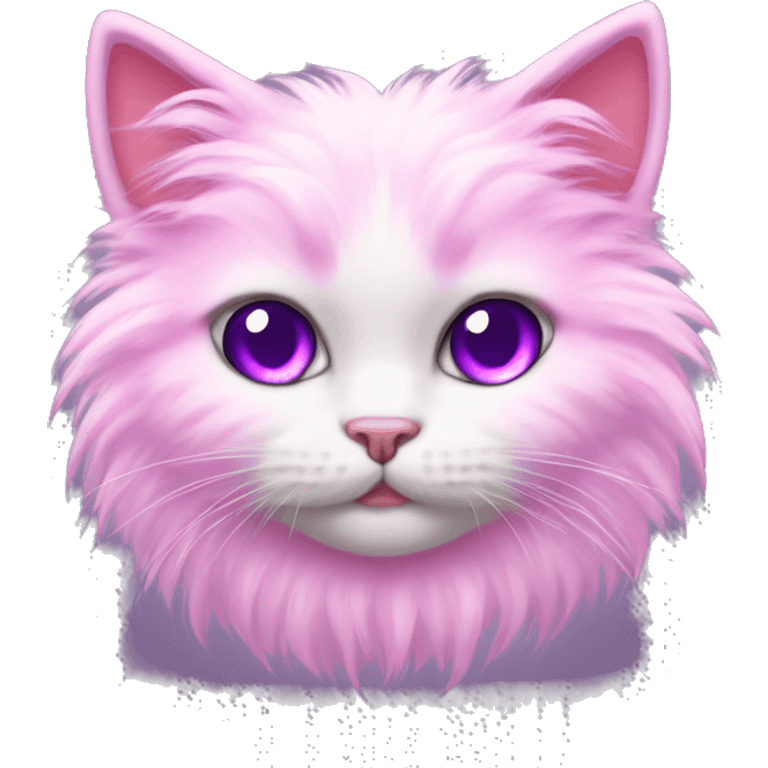 fluffy pink kitten with purple eyes emoji