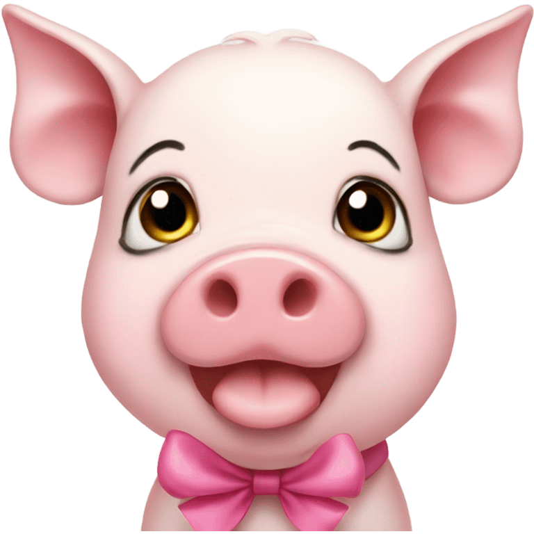 a cute pig with a pink bow on both ears emoji