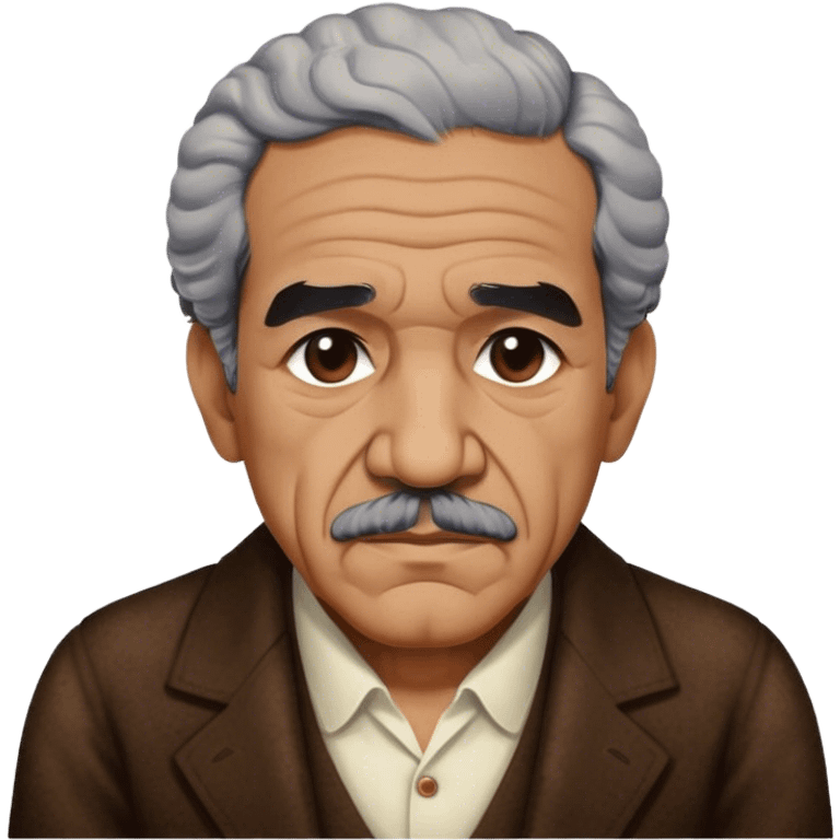 Cinematic Realistic Gabriel García Márquez Portrait Emoji, depicted as a visionary writer with a contemplative gaze in period attire, rendered with rich textures and warm literary lighting that captures his magical realism legacy. emoji