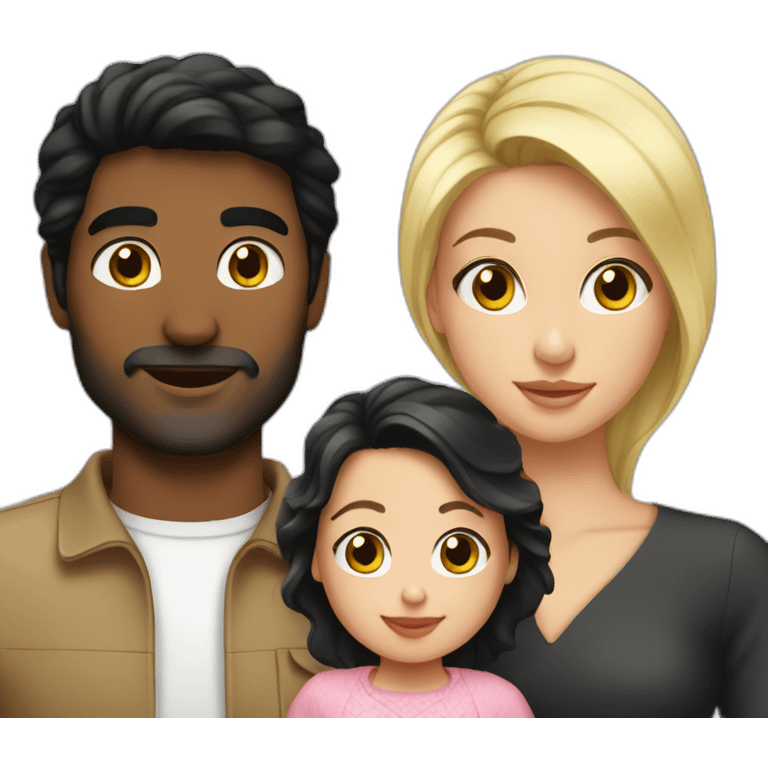 Young Iranian man black hair, blond French wife, and baby girl with black hair emoji