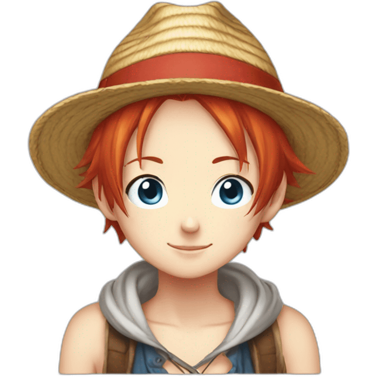 Redhead blue eyes female straight luffy hat peace hair emoji