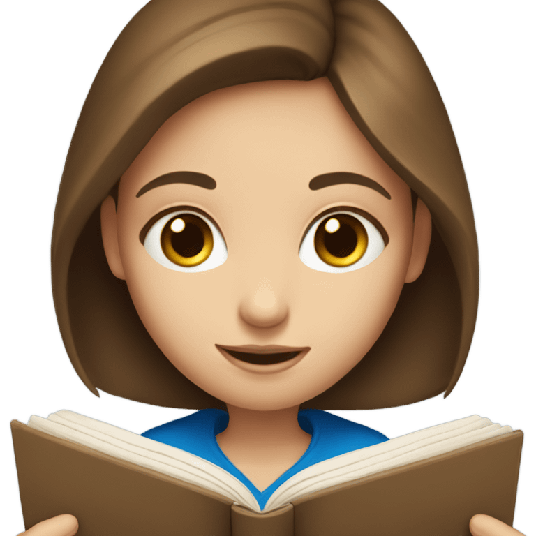 A girl with brown hair and blue eyes is reading a book emoji