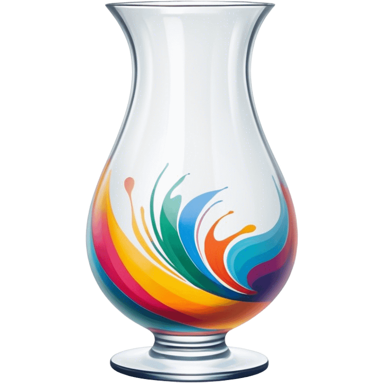 Glass painting icon, hand-painted colorful patterns on a glass surface, visible fine paintbrush and glass object like a vase or decorative plate, bright vibrant colors, no finished artwork, just the painting process, minimalistic style, clean lines, transparent background. emoji