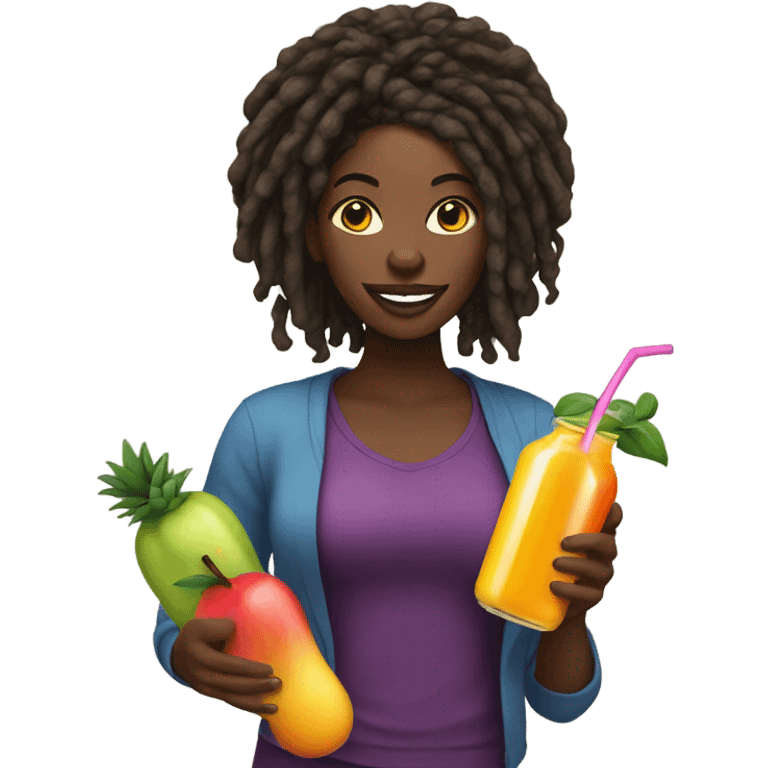 Black lady with locs juice fruit emoji