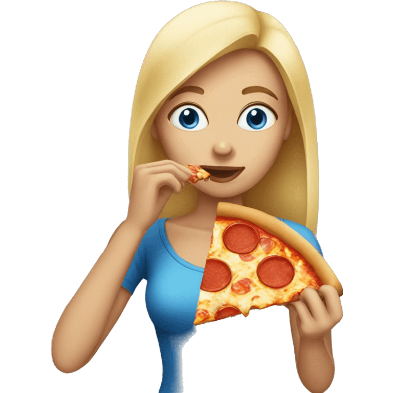 Woman with blue eyes eating pizza  emoji