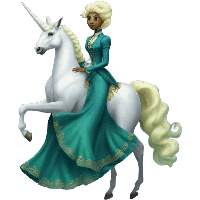 "galora green blonde alien woman" in blue Victorian dress elegant, full body, on white unicorn emoji