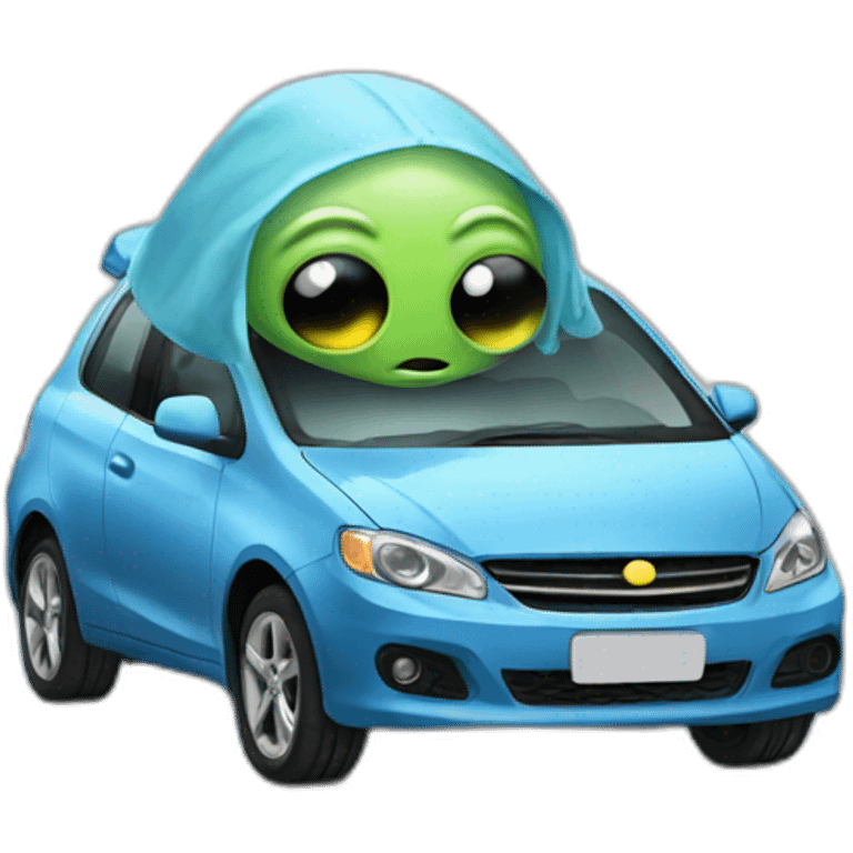 Alien limpiando coche emoji