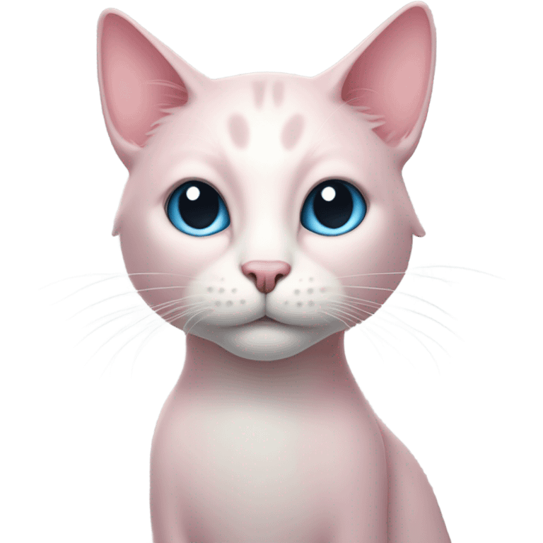 Cat-like creature with pale pink body, large blue eyes, and a long, thin tail. emoji