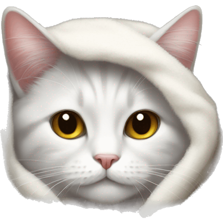 cat wrapped in white fluffy blanket christmas emoji