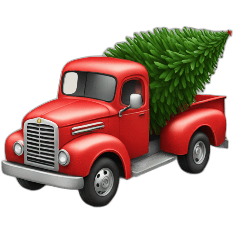 Red truck hauling a christmas tree emoji