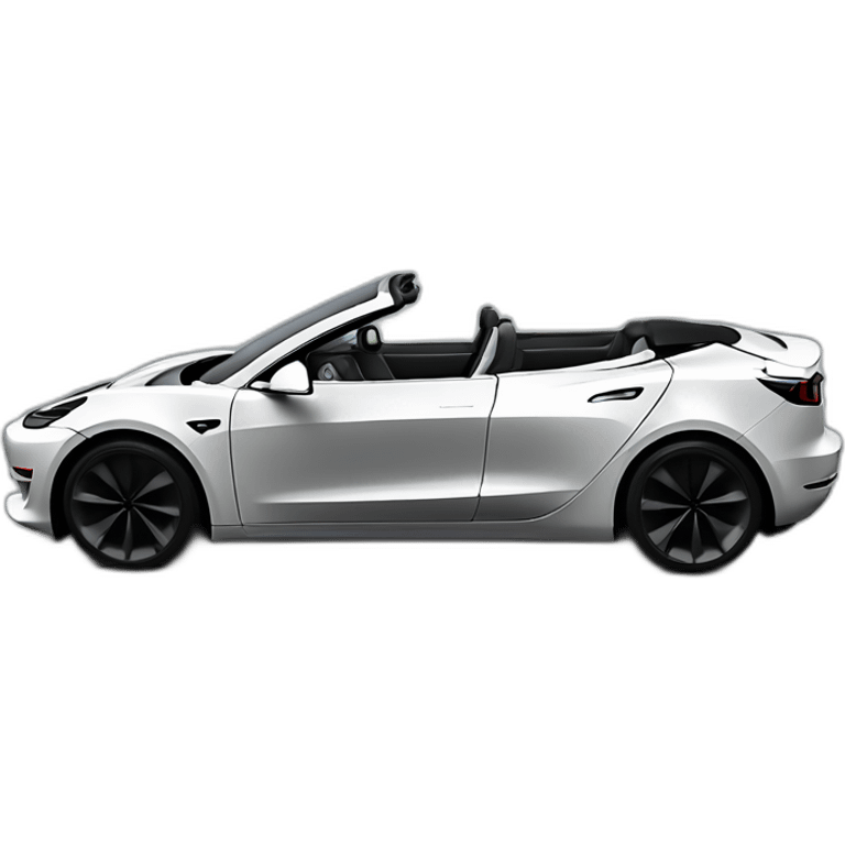 Hyper realistic, open top, black, Tesla Model 3, black upholstery, side view emoji