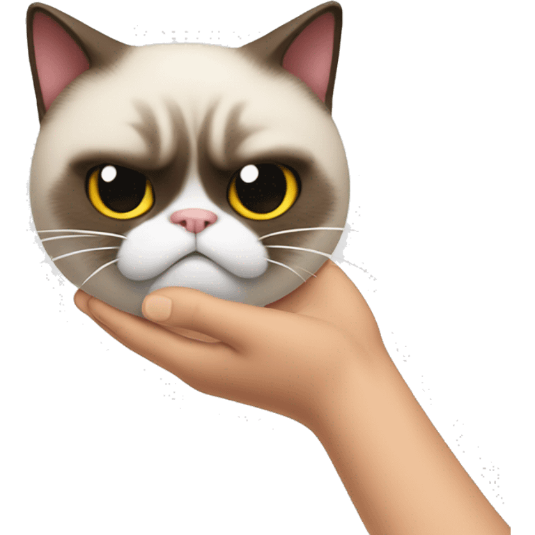 hand patting grumpy cat on the head emoji