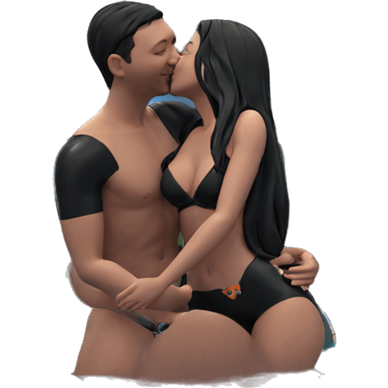 swimming couple sharing a kiss emoji