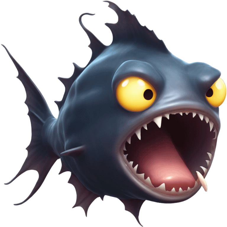 Anglerfish with a glowing lure hanging from its forehead, sharp teeth, and big eyes. emoji