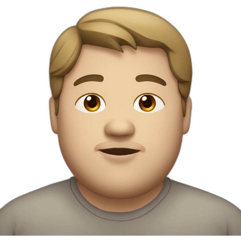 chubby man with dark blond straight hair, brown eyes, thick lower lip emoji