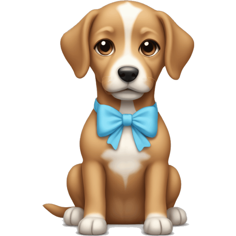 A cute light-brown dog with a small baby blue bow around its neck emoji