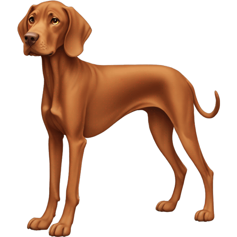 Old Vizsla dog. Standing. Side view. Looking forward.  emoji